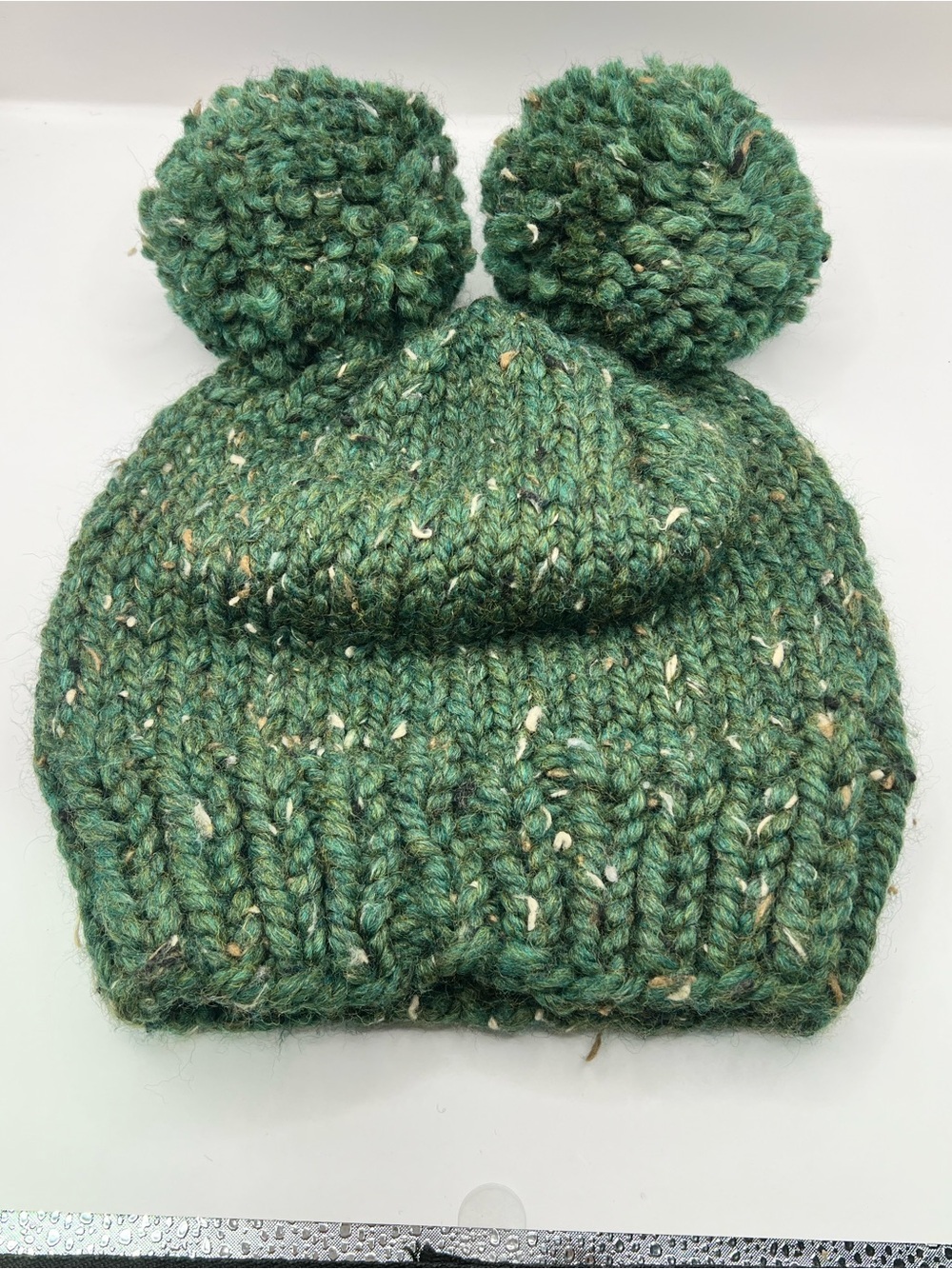 Women’s Cozy Double Pom Knit Beanie Hat in Green - Picture 3 of 5